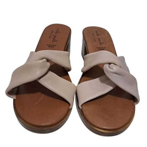 Mila Paoli Knotted Leather Slip On Open Toe Sandal Block Heel Size 9 Rose Pink - Picture 9 of 14